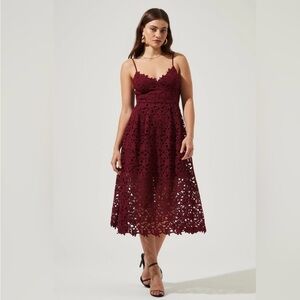 Astr Deep Red Lace Midi Dress